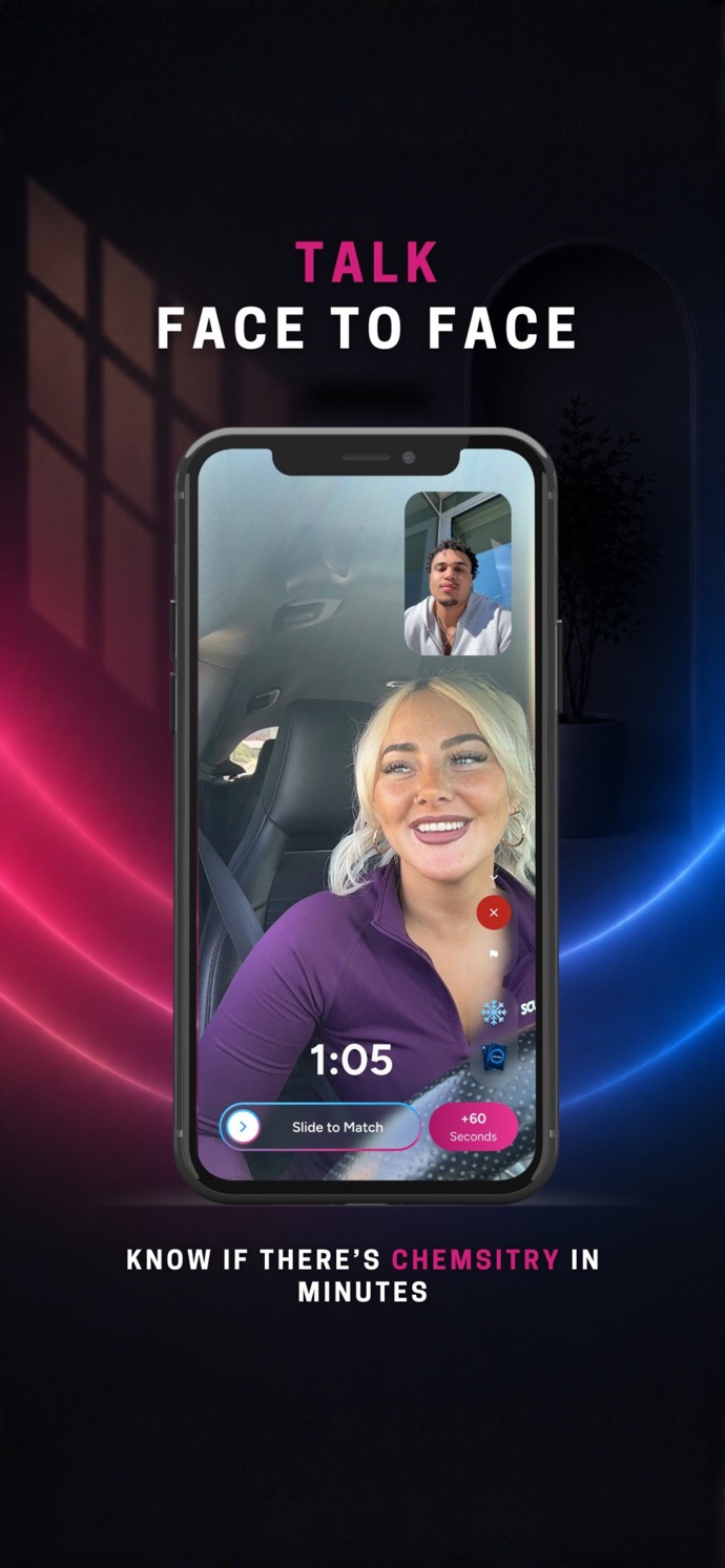 Avana App Store screenshot: “Talk face to face”, a live video call with a countdown timer